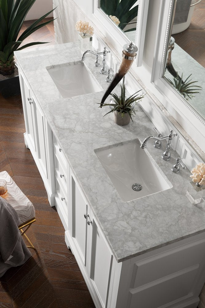 James Martin - De Soto 72" Double Vanity, Bright White w/ 3 CM Carrara Marble Top - 825-V72-BW-3CAR view 3