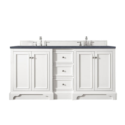 James Martin - De Soto 72" Double Vanity, Bright White w/ 3 CM Charcoal Soapstone Silestone Top - 825-V72-BW-3CSP view 1