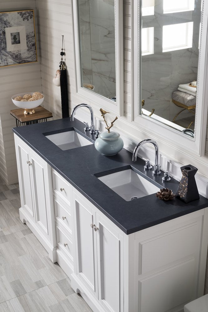 James Martin - De Soto 72" Double Vanity, Bright White w/ 3 CM Charcoal Soapstone Silestone Top - 825-V72-BW-3CSP view 3