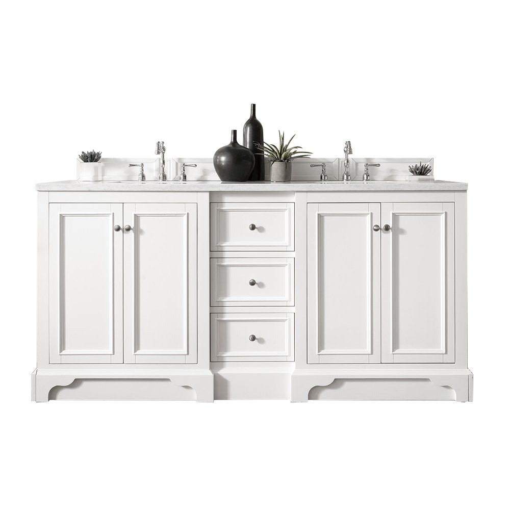 James Martin - De Soto 72" Double Vanity, Bright White w/ 3 CM Eternal Jasmine Pearl Silestone Top - 825-V72-BW-3EJP view 1