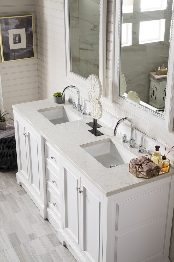 James Martin - De Soto 72" Double Vanity, Bright White w/ 3 CM Eternal Jasmine Pearl Silestone Top - 825-V72-BW-3EJP view 3