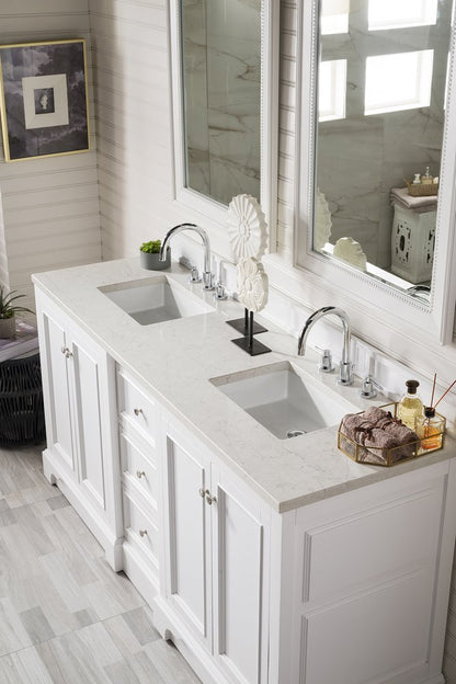 James Martin - De Soto 72" Double Vanity, Bright White w/ 3 CM Eternal Jasmine Pearl Silestone Top - 825-V72-BW-3EJP view 3
