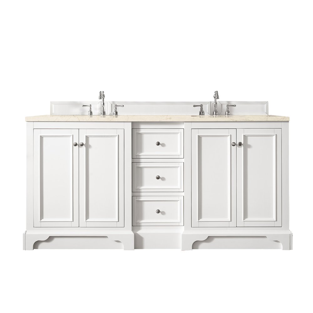 James Martin - De Soto 72" Double Vanity, Bright White w/ 3 CM Eternal Marfil Silestone Top - 825-V72-BW-3EMR view 1