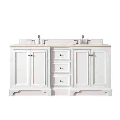 James Martin - De Soto 72" Double Vanity, Bright White w/ 3 CM Eternal Marfil Silestone Top - 825-V72-BW-3EMR view 1