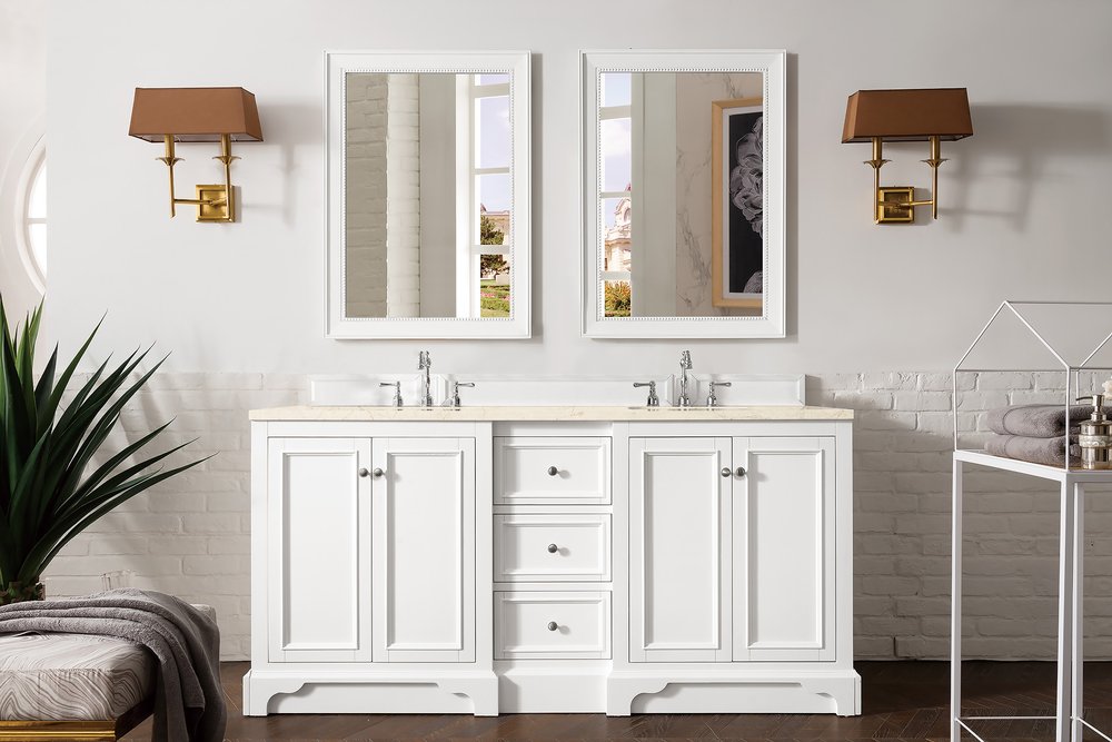 James Martin - De Soto 72" Double Vanity, Bright White w/ 3 CM Eternal Marfil Silestone Top - 825-V72-BW-3EMR view 2