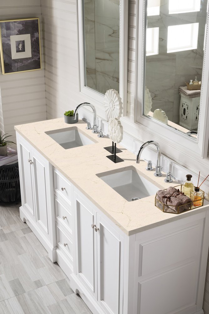 James Martin - De Soto 72" Double Vanity, Bright White w/ 3 CM Eternal Marfil Silestone Top - 825-V72-BW-3EMR view 3