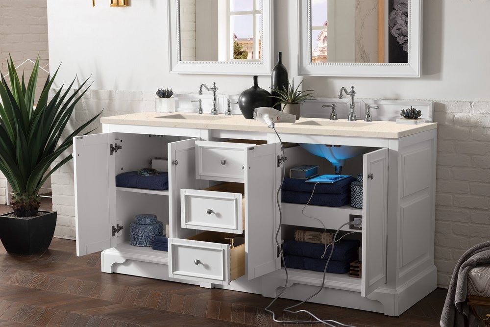 James Martin - De Soto 72" Double Vanity, Bright White w/ 3 CM Eternal Marfil Silestone Top - 825-V72-BW-3EMR view 4