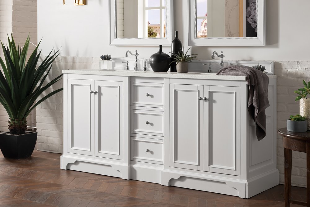 James Martin - De Soto 72" Double Vanity, Bright White w/ 3 CM Lime Delight Silestone Top - 825-V72-BW-3LDL view 3