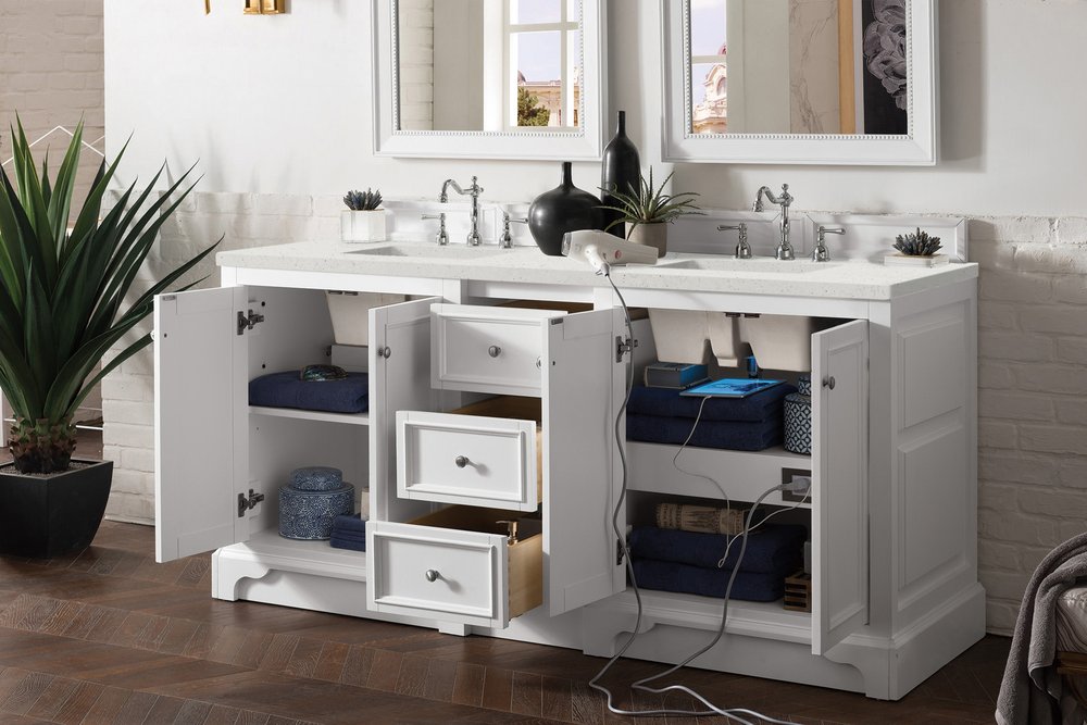 James Martin - De Soto 72" Double Vanity, Bright White w/ 3 CM Lime Delight Silestone Top - 825-V72-BW-3LDL view 4
