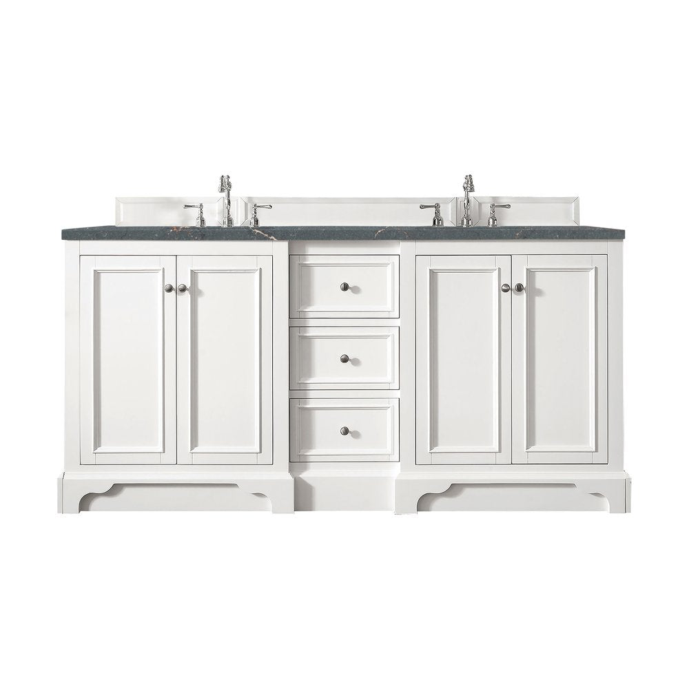 James Martin - De Soto 72" Double Vanity, Bright White w/ 3 CM Parisien Bleu Silestone Top - 825-V72-BW-3PBL view 1