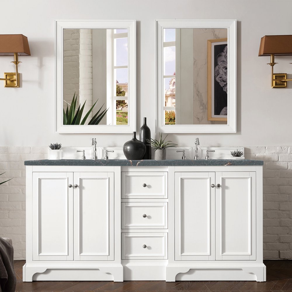 James Martin - De Soto 72" Double Vanity, Bright White w/ 3 CM Parisien Bleu Silestone Top - 825-V72-BW-3PBL view 2