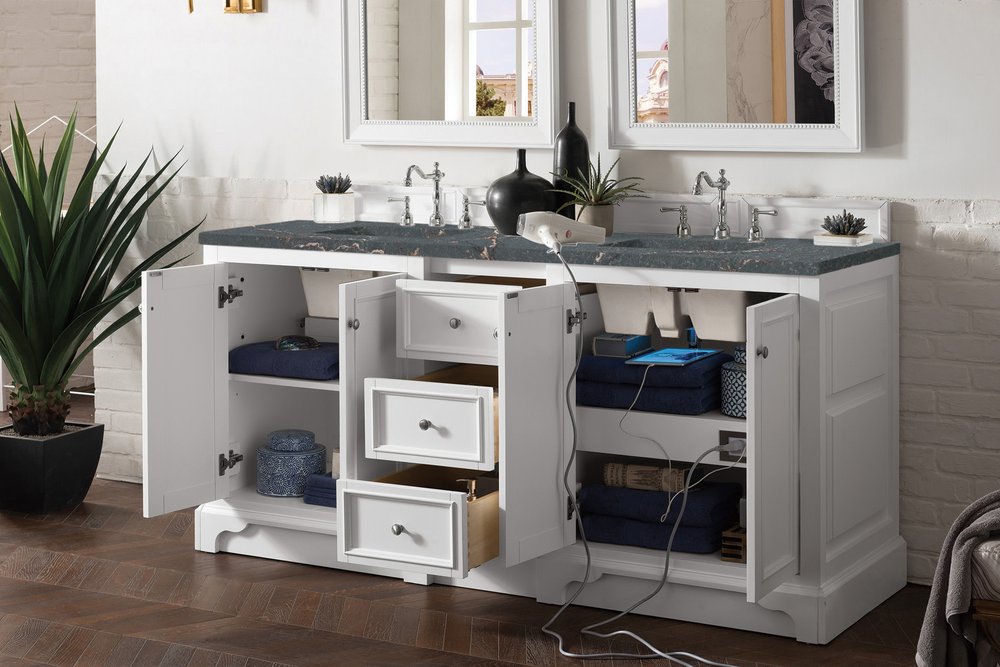 James Martin - De Soto 72" Double Vanity, Bright White w/ 3 CM Parisien Bleu Silestone Top - 825-V72-BW-3PBL view 4