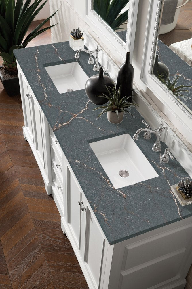James Martin - De Soto 72" Double Vanity, Bright White w/ 3 CM Parisien Bleu Silestone Top - 825-V72-BW-3PBL view 5
