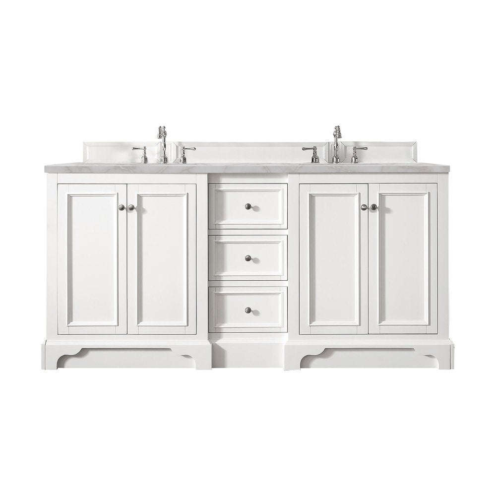 James Martin - De Soto 72" Double Vanity, Bright White w/ 3 CM Victorian Silver Silestone Top - 825-V72-BW-3VSL view 1