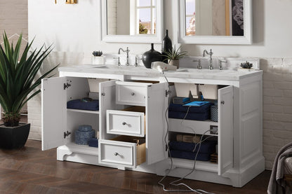 James Martin - De Soto 72" Double Vanity, Bright White w/ 3 CM Victorian Silver Silestone Top - 825-V72-BW-3VSL view 4