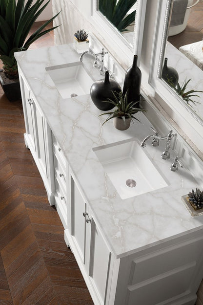 James Martin - De Soto 72" Double Vanity, Bright White w/ 3 CM Victorian Silver Silestone Top - 825-V72-BW-3VSL view 5