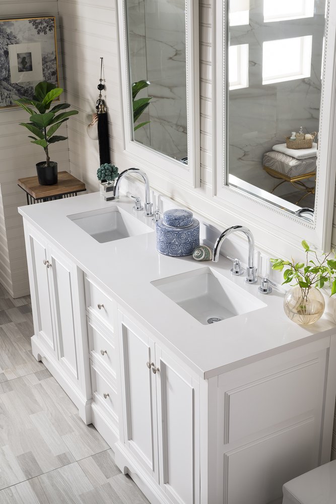 James Martin - De Soto 72" Double Vanity, Bright White w/ 3 CM White Zeus Silestone Top - 825-V72-BW-3WZ view 3
