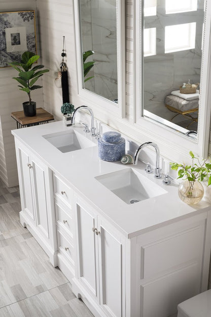 James Martin - De Soto 72" Double Vanity, Bright White w/ 3 CM White Zeus Silestone Top - 825-V72-BW-3WZ view 3