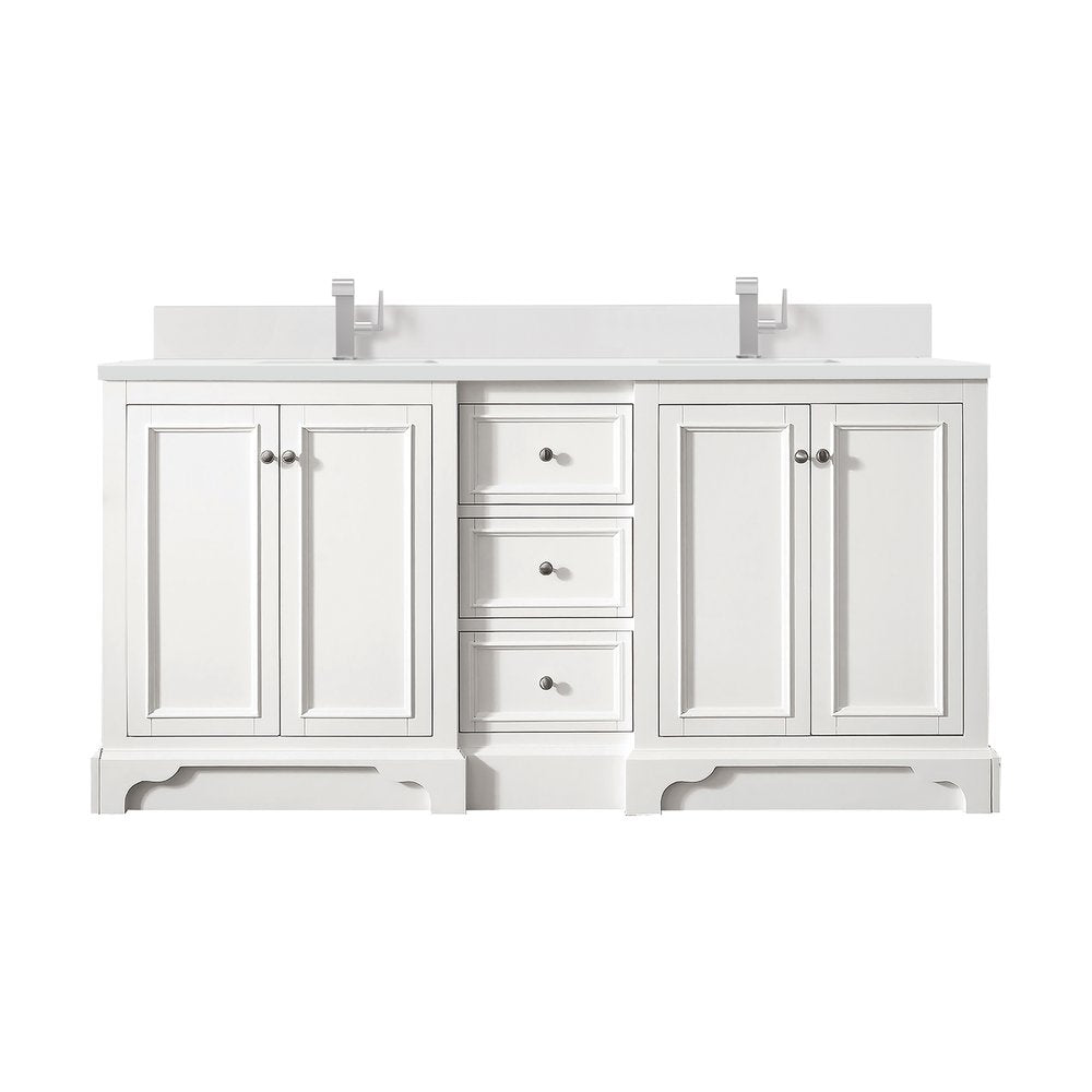 James Martin - De Soto 72" Double Vanity, Bright White w/ Single Hole 3 CM White Zeus Silestone Top & Backsplash - 825-V72-BW-1WZ view 1