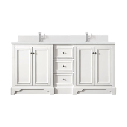 James Martin - De Soto 72" Double Vanity, Bright White w/ Single Hole 3 CM White Zeus Silestone Top & Backsplash - 825-V72-BW-1WZ view 1