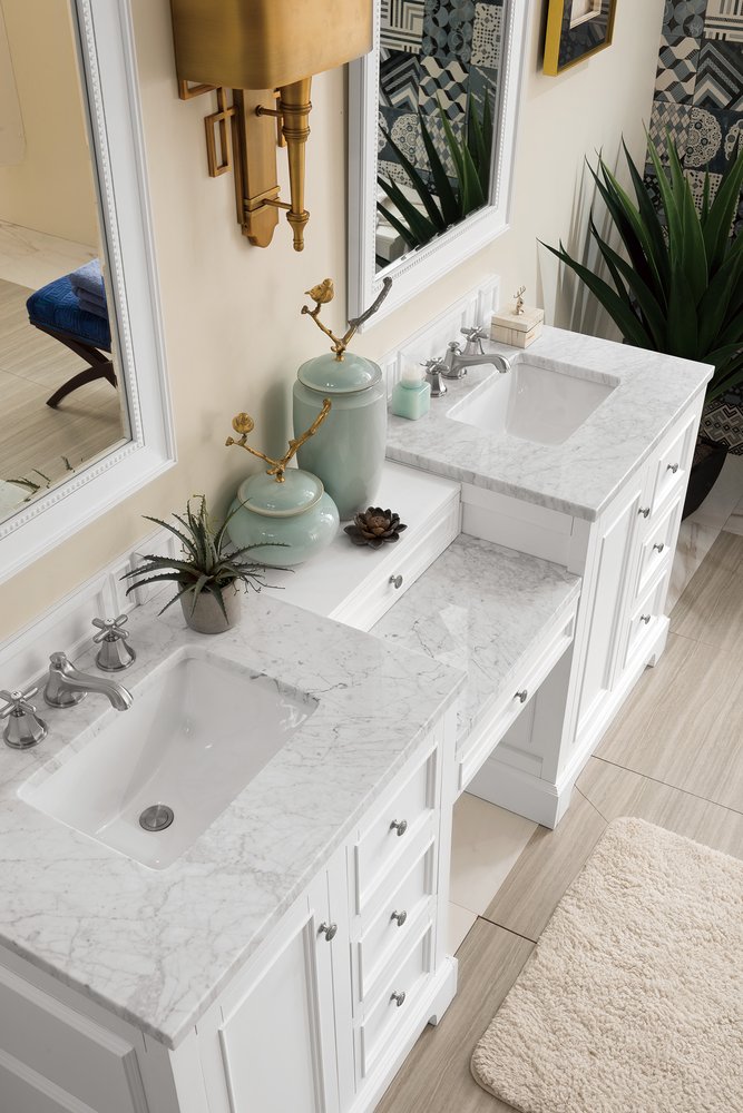 James Martin - De Soto 82" Double Vanity Set, Bright White w/ 3 CM Carrara Marble Top - 825-V82-BW-DU-CAR view 2