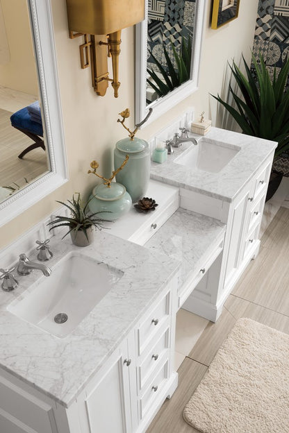 James Martin - De Soto 82" Double Vanity Set, Bright White w/ 3 CM Carrara Marble Top - 825-V82-BW-DU-CAR view 2