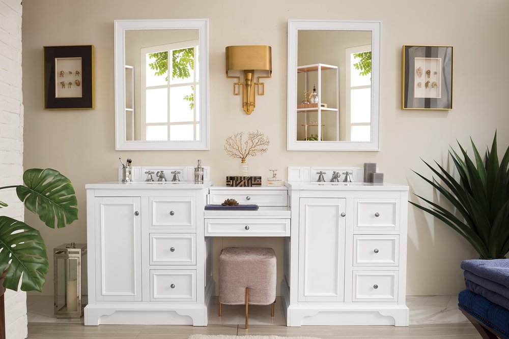 James Martin - De Soto 82" Double Vanity Set, Bright White w/ 3 CM White Zeus Silestone Top - 825-V82-BW-DU-WZ view 2