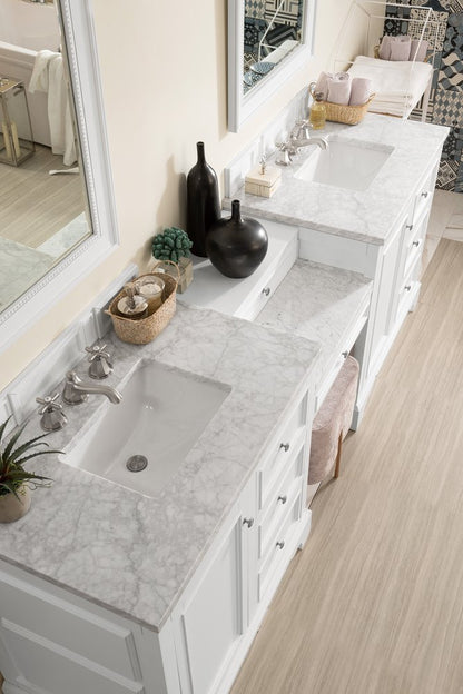 James Martin - De Soto 94" Double Vanity Set, Bright White w/ 3 CM Carrara Marble Top - 825-V94-BW-DU-CAR view 2