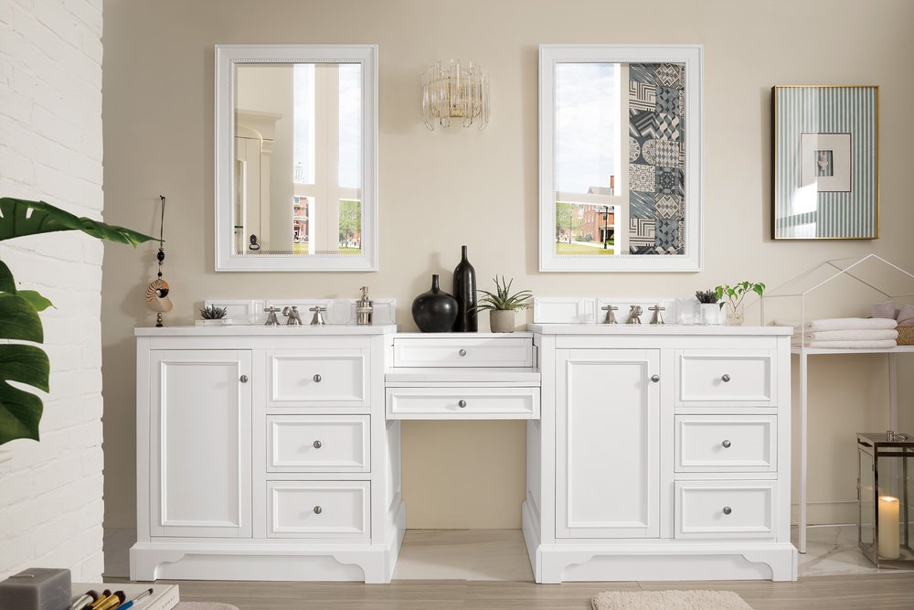 James Martin - De Soto 94" Double Vanity Set, Bright White w/ 3 CM White Zeus Silestone Top - 825-V94-BW-DU-WZ view 3