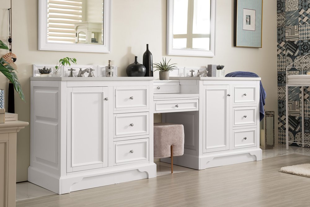 James Martin - De Soto 94" Double Vanity Set, Bright White w/ 3 CM White Zeus Silestone Top - 825-V94-BW-DU-WZ view 4