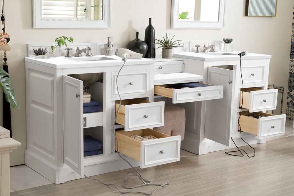 James Martin - De Soto 94" Double Vanity Set, Bright White w/ 3 CM White Zeus Silestone Top - 825-V94-BW-DU-WZ view 6