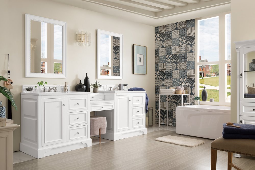 James Martin - De Soto 94" Double Vanity Set, Bright White w/ 3 CM White Zeus Silestone Top - 825-V94-BW-DU-WZ view 8