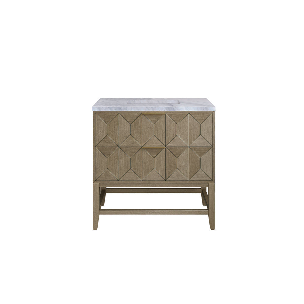 James Martin - Emmeline 36" Single Vanity, Pebble Oak w/ 3 CM Carrara Marble Top - D100-V36-PBO-3CAR view 1