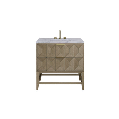 James Martin - Emmeline 36" Single Vanity, Pebble Oak w/ 3 CM Carrara Marble Top - D100-V36-PBO-3CAR view 2