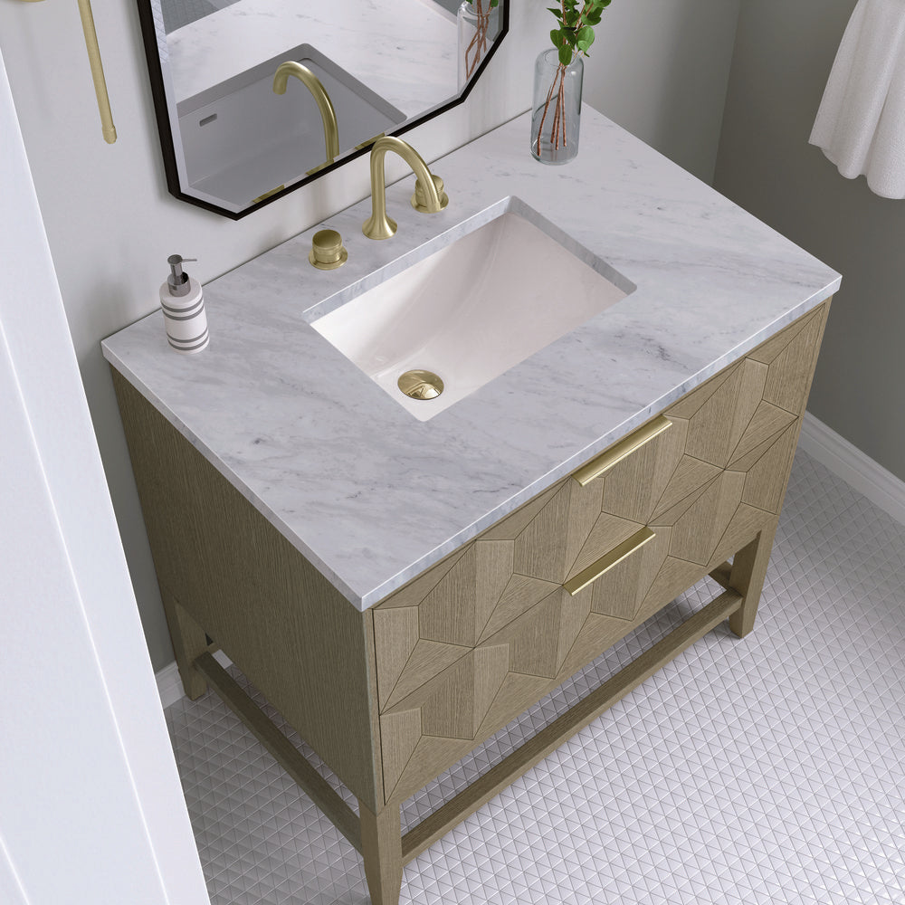 James Martin - Emmeline 36" Single Vanity, Pebble Oak w/ 3 CM Carrara Marble Top - D100-V36-PBO-3CAR view 5
