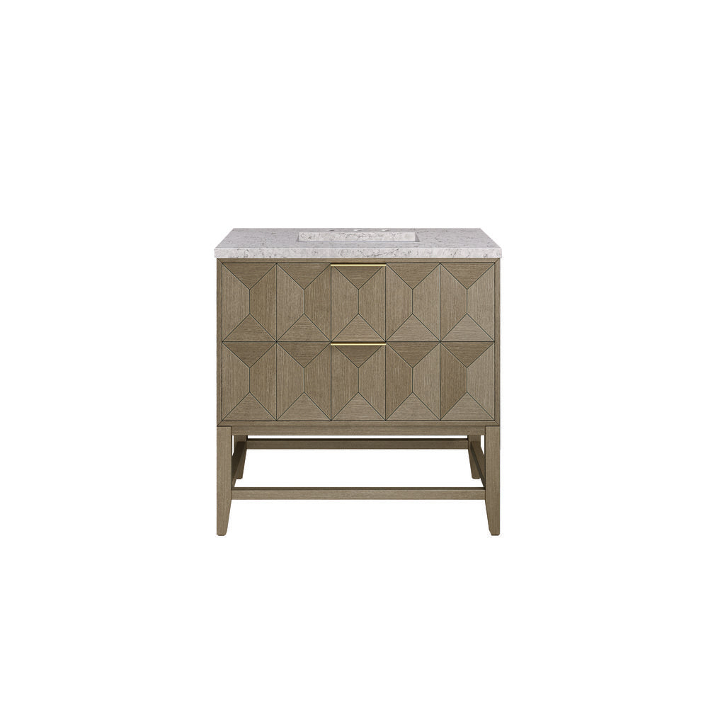 James Martin - Emmeline 36" Single Vanity, Pebble Oak w/ 3 CM Eternal Jasmine Pearl Top - D100-V36-PBO-3EJP view 1