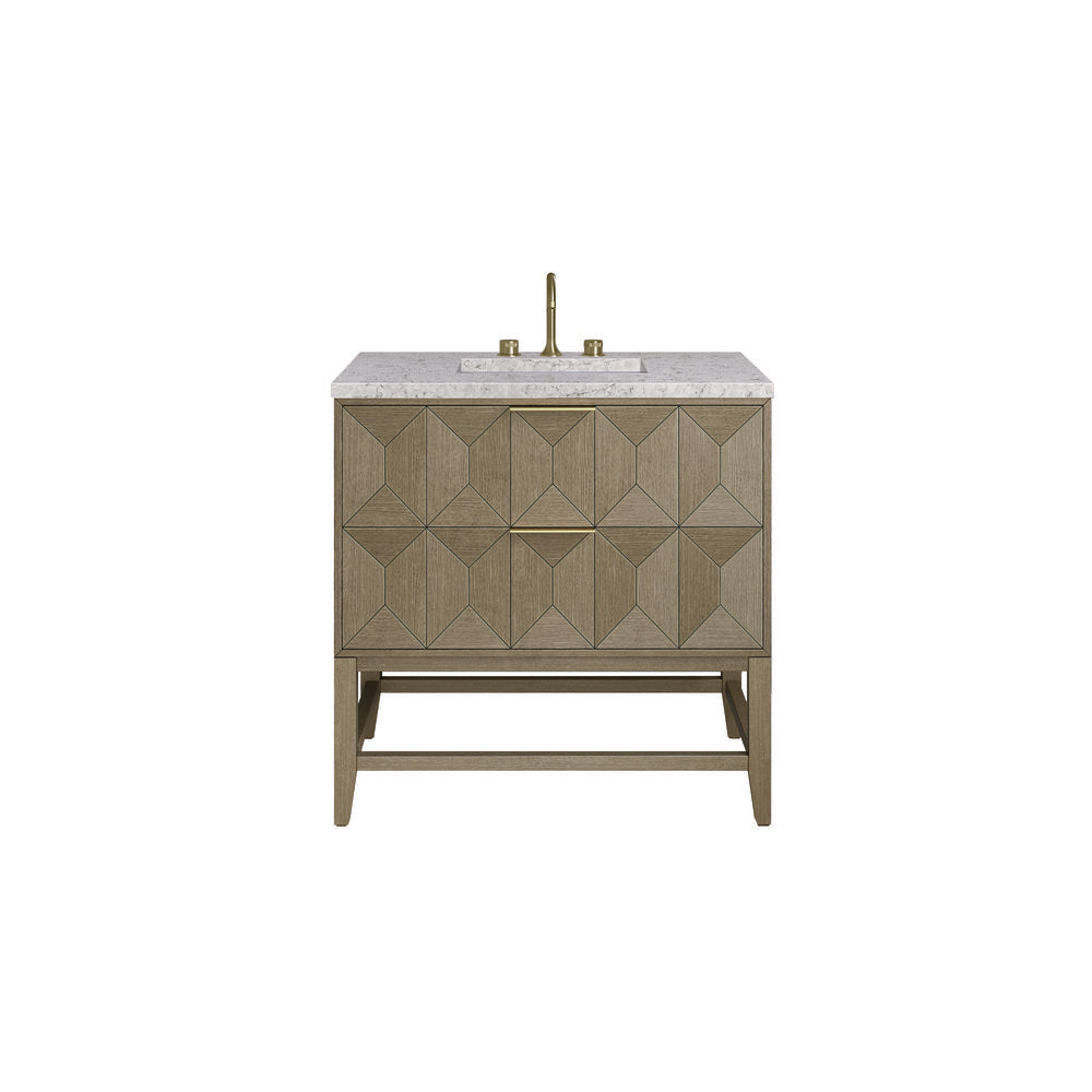 James Martin - Emmeline 36" Single Vanity, Pebble Oak w/ 3 CM Eternal Jasmine Pearl Top - D100-V36-PBO-3EJP view 2