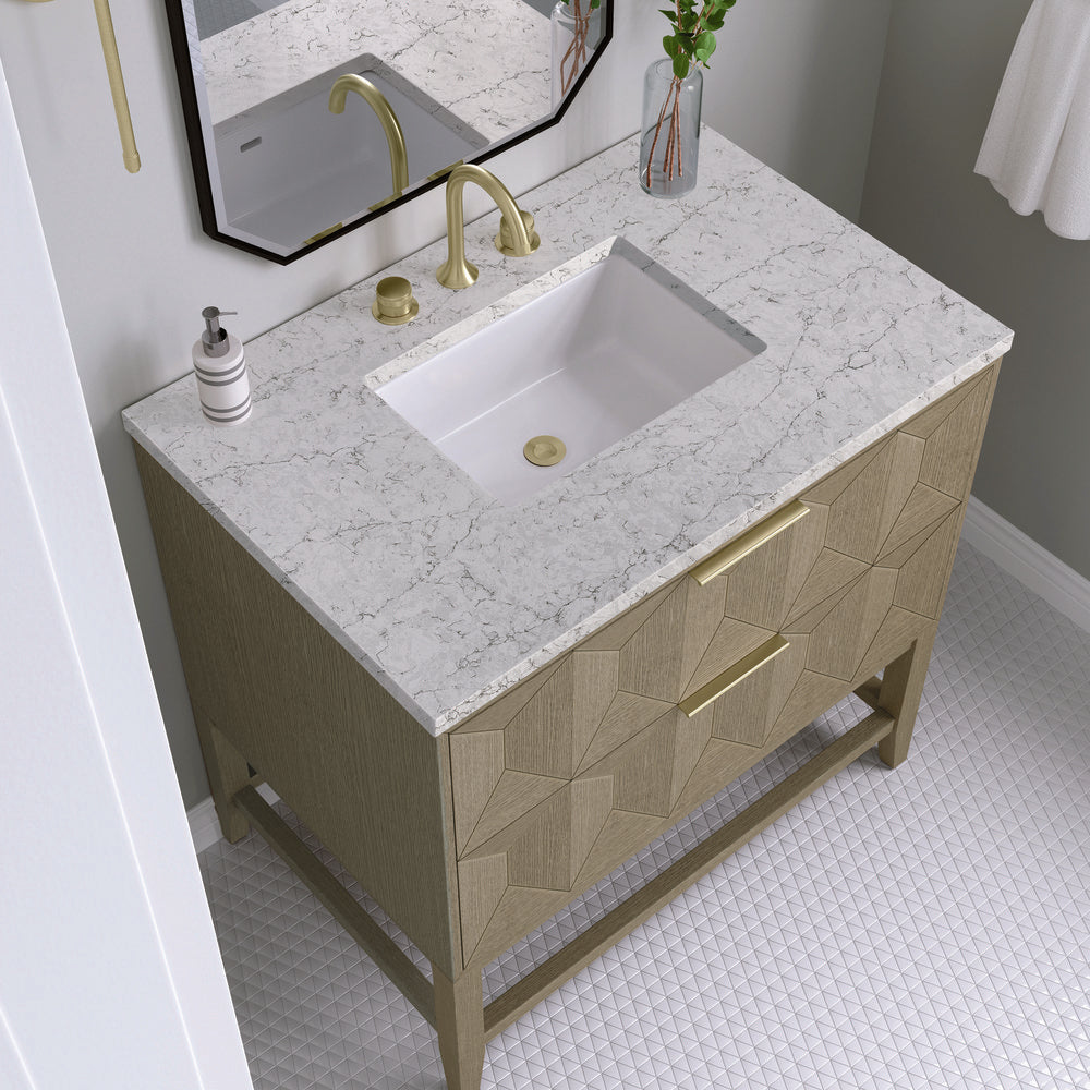 James Martin - Emmeline 36" Single Vanity, Pebble Oak w/ 3 CM Eternal Jasmine Pearl Top - D100-V36-PBO-3EJP view 5