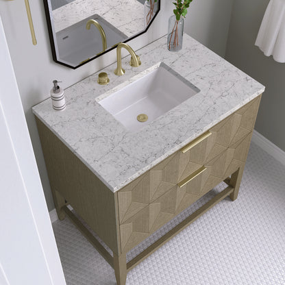 James Martin - Emmeline 36" Single Vanity, Pebble Oak w/ 3 CM Eternal Jasmine Pearl Top - D100-V36-PBO-3EJP view 5