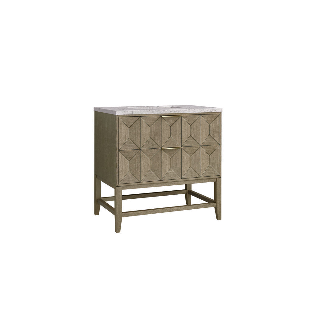 James Martin - Emmeline 36" Single Vanity, Pebble Oak w/ 3 CM Eternal Jasmine Pearl Top - D100-V36-PBO-3EJP view 6