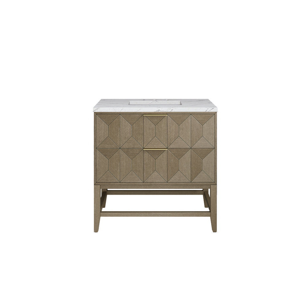 James Martin - Emmeline 36" Single Vanity, Pebble Oak w/ 3 CM Ethereal Noctis Top - D100-V36-PBO-3ENC view 1