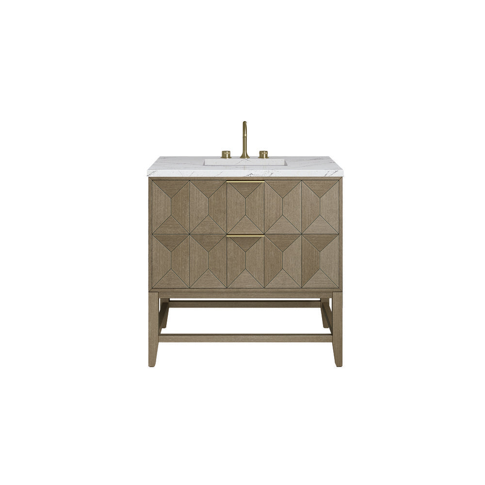 James Martin - Emmeline 36" Single Vanity, Pebble Oak w/ 3 CM Ethereal Noctis Top - D100-V36-PBO-3ENC view 2