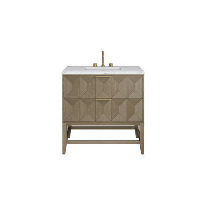 James Martin - Emmeline 36" Single Vanity, Pebble Oak w/ 3 CM Ethereal Noctis Top - D100-V36-PBO-3ENC view 2