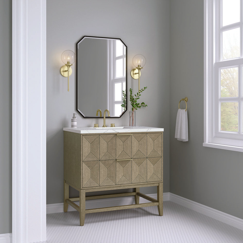 James Martin - Emmeline 36" Single Vanity, Pebble Oak w/ 3 CM Ethereal Noctis Top - D100-V36-PBO-3ENC view 4