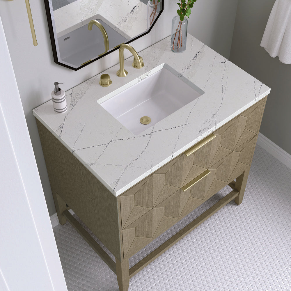James Martin - Emmeline 36" Single Vanity, Pebble Oak w/ 3 CM Ethereal Noctis Top - D100-V36-PBO-3ENC view 5