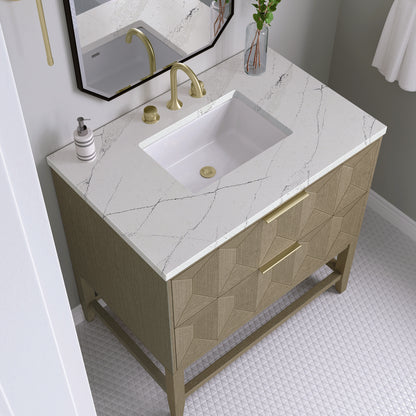 James Martin - Emmeline 36" Single Vanity, Pebble Oak w/ 3 CM Ethereal Noctis Top - D100-V36-PBO-3ENC view 5