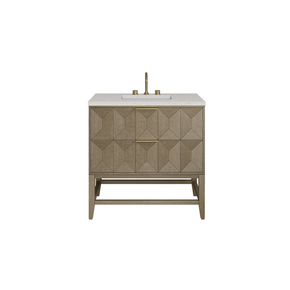 James Martin - Emmeline 36" Single Vanity, Pebble Oak w/ 3 CM Lime Delight Top - D100-V36-PBO-3LDL view 1