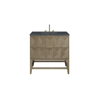 James Martin - Emmeline 36" Single Vanity, Pebble Oak w/ 3 CM Parisien Bleu Top - D100-V36-PBO-3PBL view 1