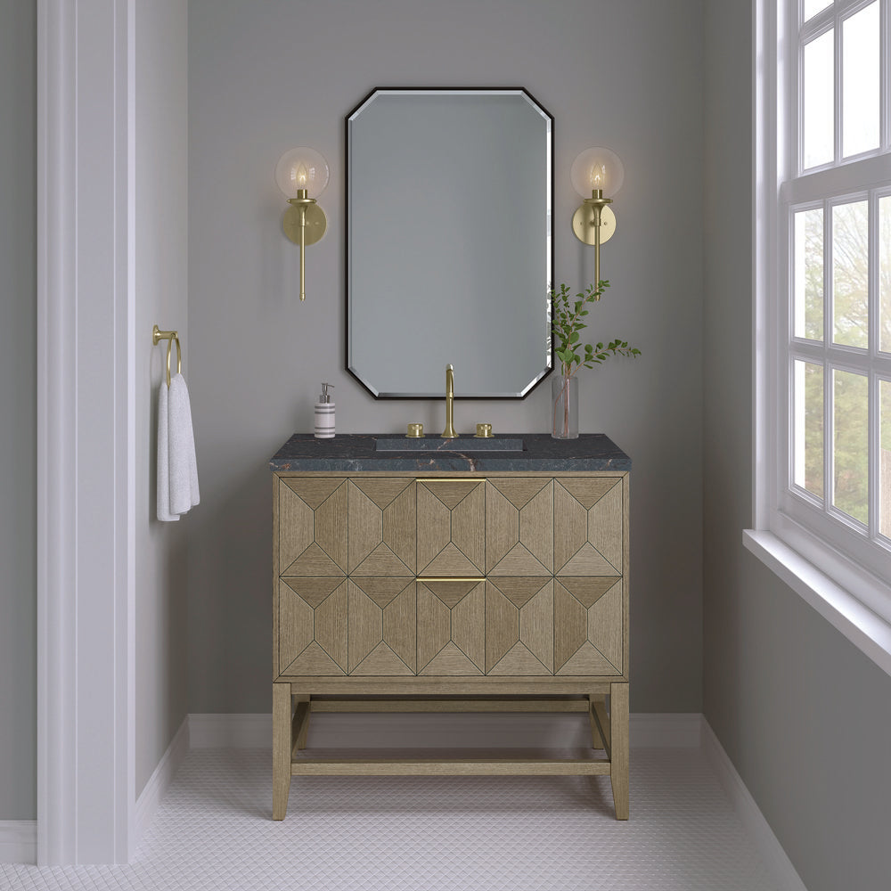 James Martin - Emmeline 36" Single Vanity, Pebble Oak w/ 3 CM Parisien Bleu Top - D100-V36-PBO-3PBL view 2