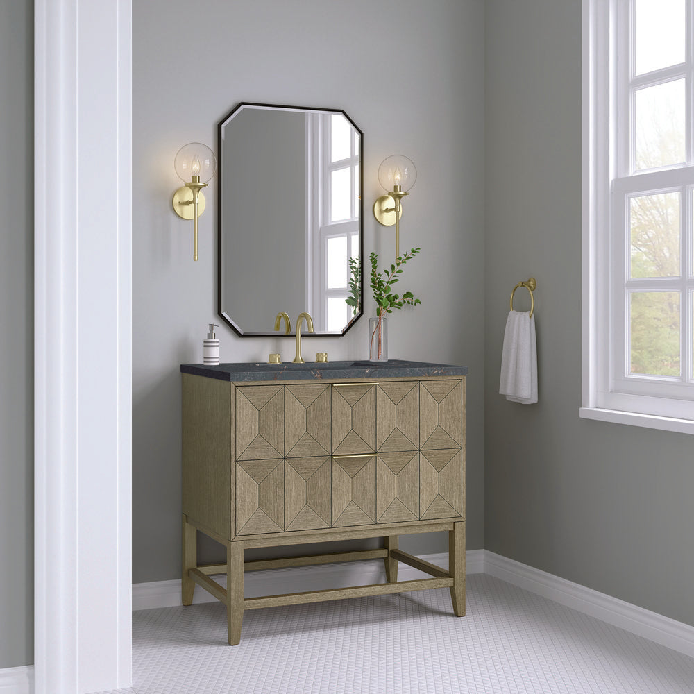 James Martin - Emmeline 36" Single Vanity, Pebble Oak w/ 3 CM Parisien Bleu Top - D100-V36-PBO-3PBL view 3